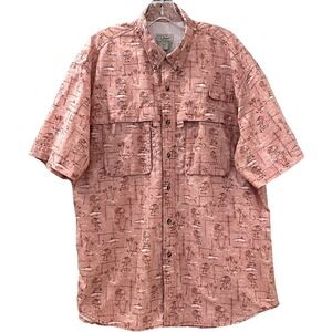 L.L. Bean Men's Fishing Shirt L Coral Vented Short Sleeve Mesh‎ Lining Outdoor